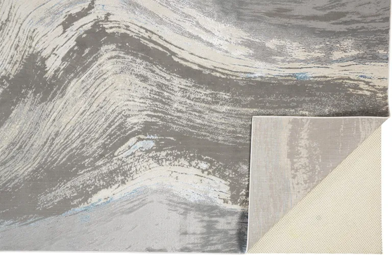 Gray Ivory And Blue Abstract Stain Resistant Area Rug Photo 5