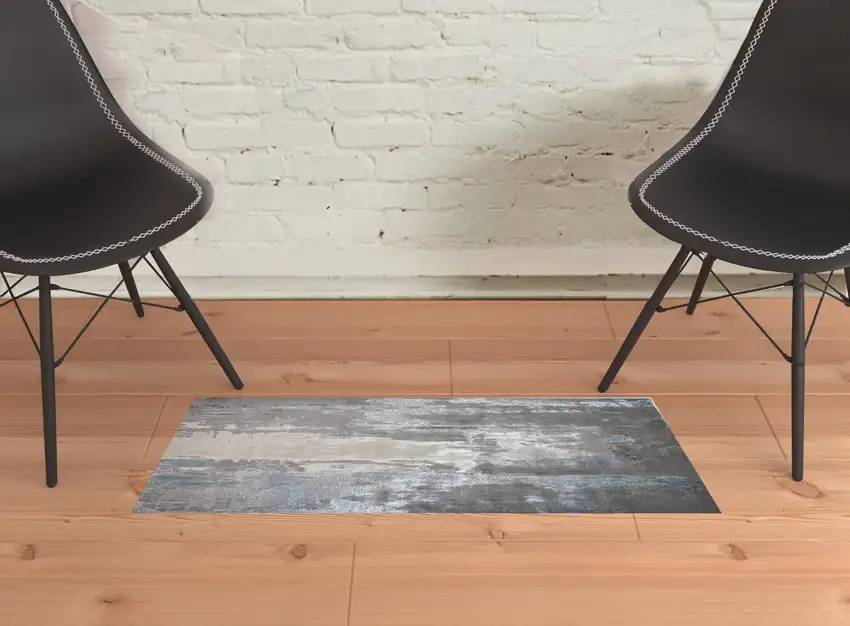 Gray Ivory And Blue Abstract Stain Resistant Area Rug Photo 2