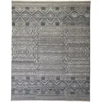 Photo of Gray Ivory And Blue Geometric Hand Knotted Area Rug