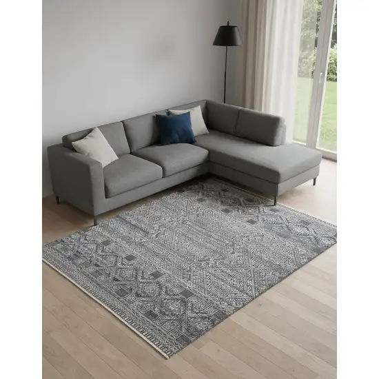 Gray Ivory And Blue Geometric Hand Knotted Area Rug Photo 1