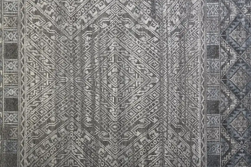 Gray Ivory And Blue Geometric Hand Knotted Area Rug Photo 6