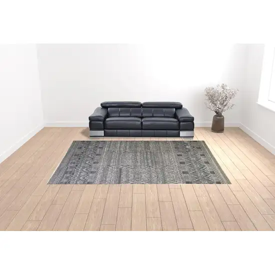 Gray Ivory And Blue Geometric Hand Knotted Area Rug Photo 2