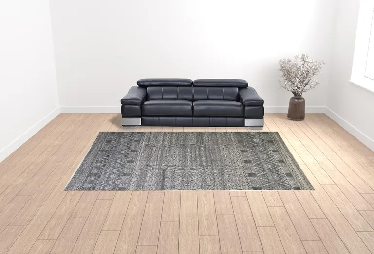 Gray Ivory And Blue Geometric Hand Knotted Area Rug Photo 2