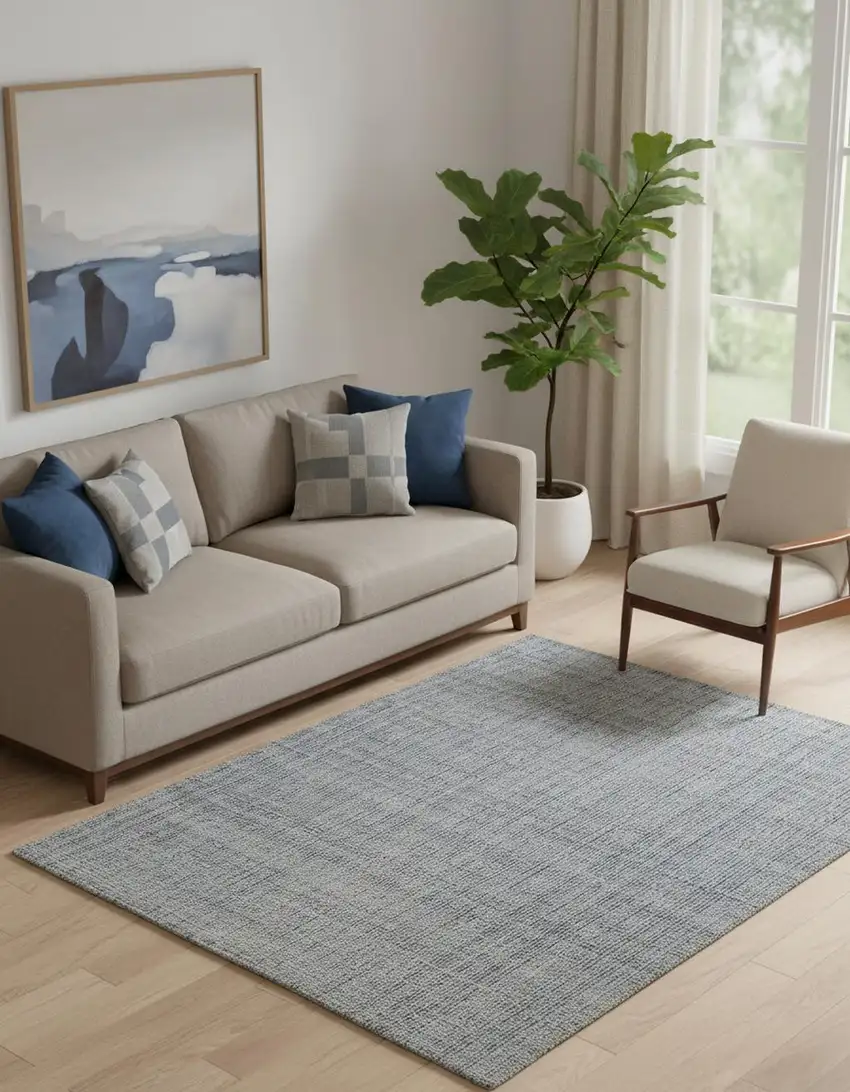 Gray Ivory And Blue Hand Woven Area Rug Photo 1