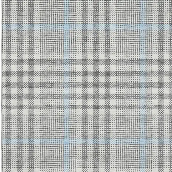 Gray Ivory And Blue Plaid Washable Area Rug With UV Protection Photo 2