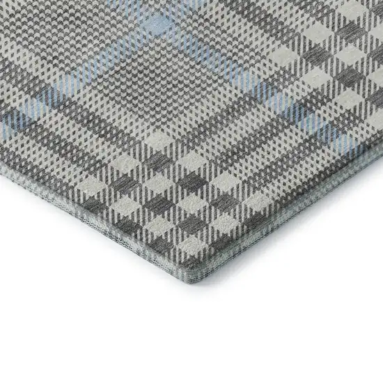 Gray Ivory And Blue Plaid Washable Area Rug With UV Protection Photo 7