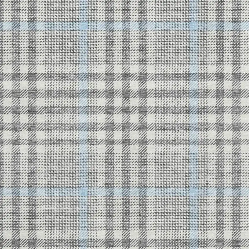 Gray Ivory And Blue Plaid Washable Area Rug With UV Protection Photo 2