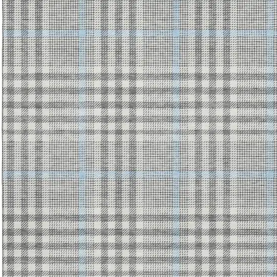 Gray Ivory And Blue Plaid Washable Area Rug With UV Protection Photo 4