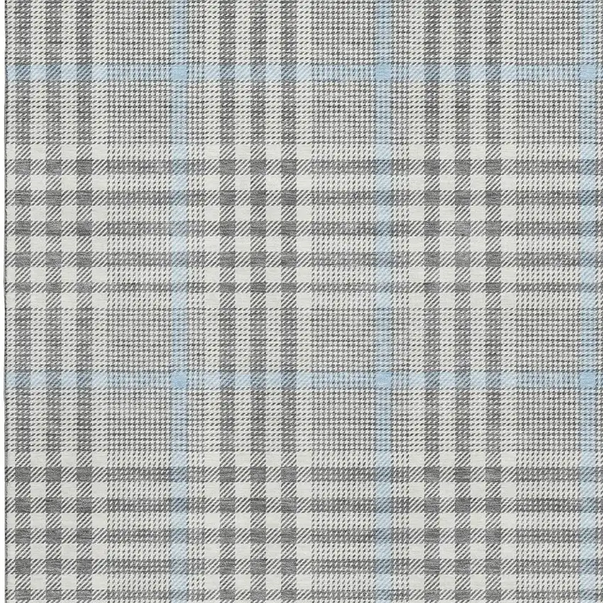 Gray Ivory And Blue Plaid Washable Area Rug With UV Protection Photo 4