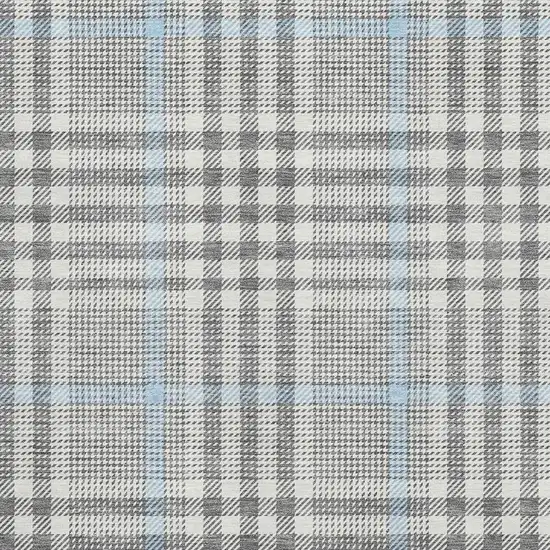 Gray Ivory And Blue Plaid Washable Area Rug With UV Protection Photo 3