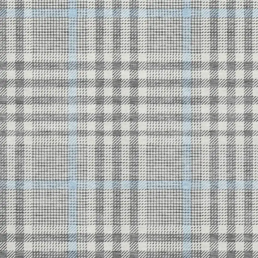 Gray Ivory And Blue Plaid Washable Area Rug With UV Protection Photo 3