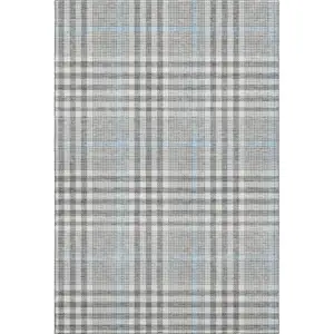 Photo of Gray Ivory And Blue Plaid Washable Area Rug With UV Protection
