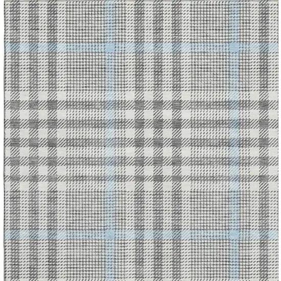 Gray Ivory And Blue Plaid Washable Area Rug With UV Protection Photo 2