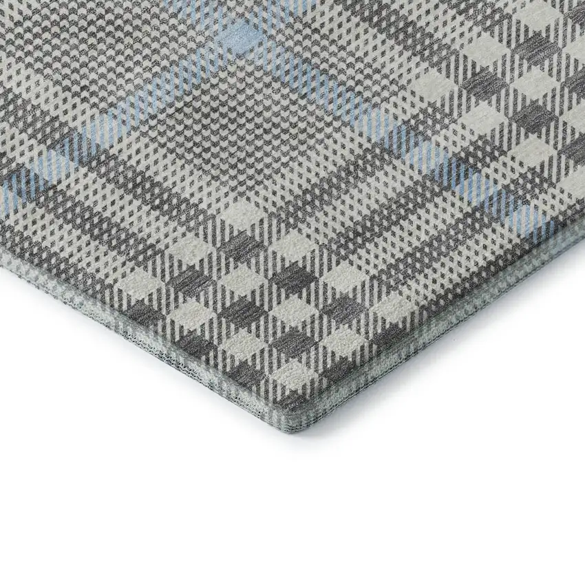 Gray Ivory And Blue Plaid Washable Area Rug With UV Protection Photo 7