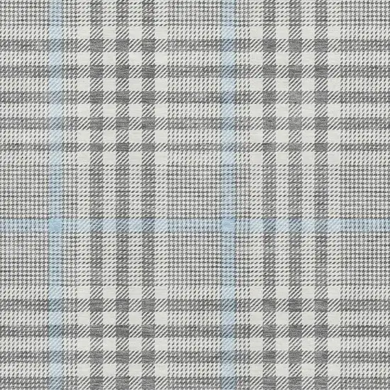 Gray Ivory And Blue Plaid Washable Area Rug With UV Protection Photo 2