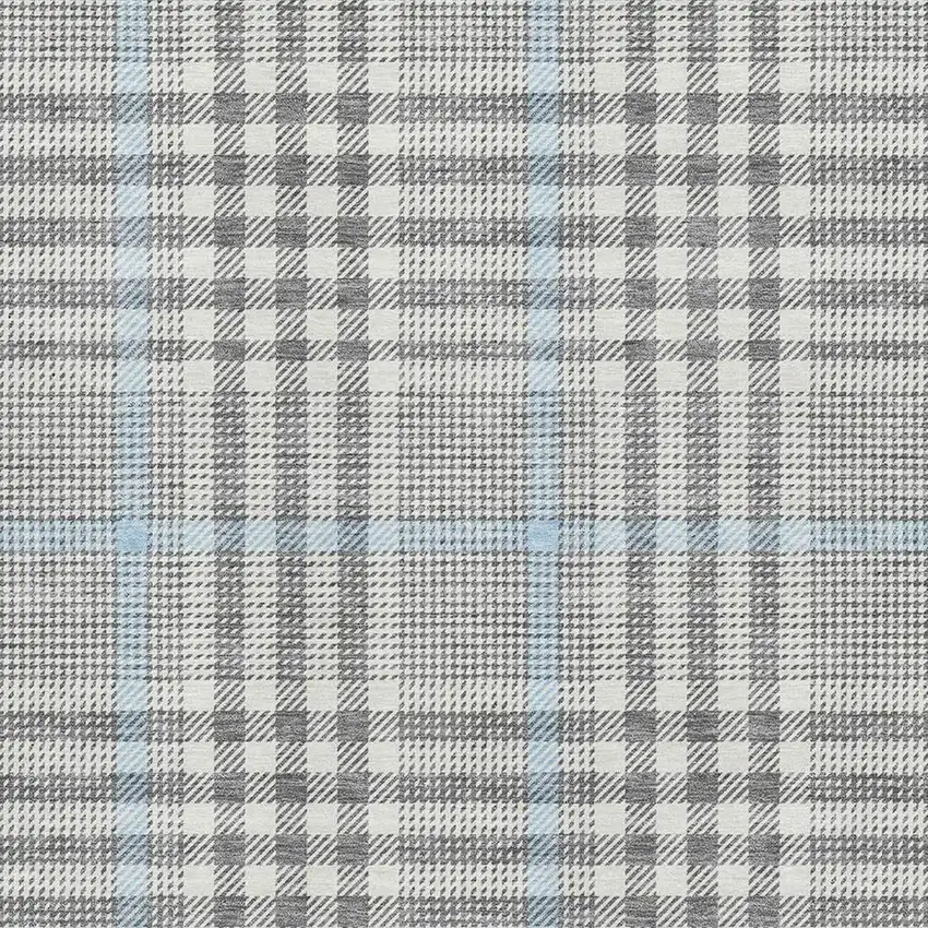 Gray Ivory And Blue Plaid Washable Area Rug With UV Protection Photo 2