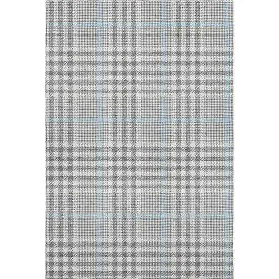 Gray Ivory And Blue Plaid Washable Area Rug With UV Protection Photo 1