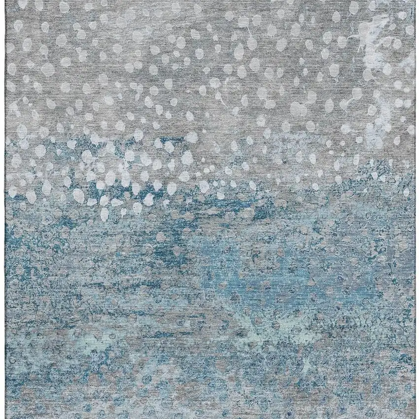 Gray Ivory And Blue Polka Dot Washable Area Rug With UV Protection Photo 3