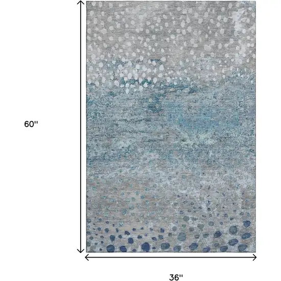 Gray Ivory And Blue Polka Dot Washable Area Rug With UV Protection Photo 3