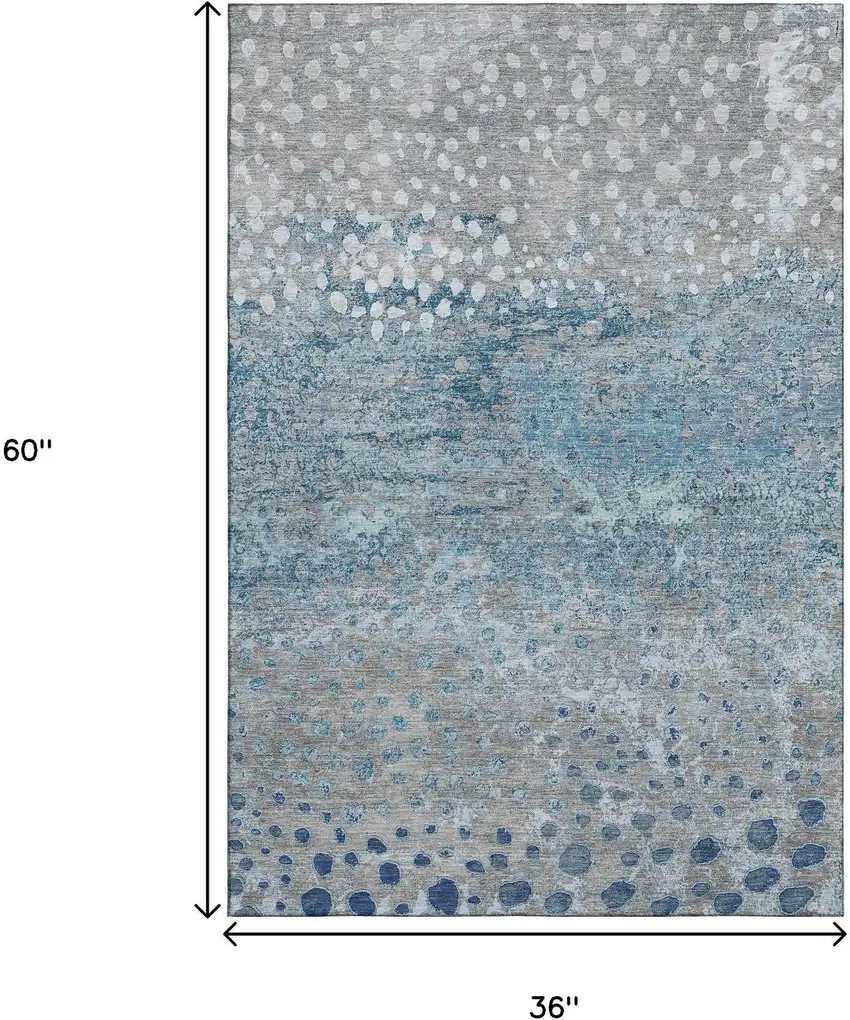 Gray Ivory And Blue Polka Dot Washable Area Rug With UV Protection Photo 3