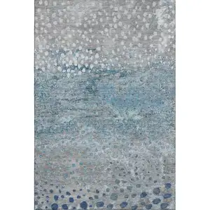 Photo of Gray Ivory And Blue Polka Dot Washable Area Rug With UV Protection
