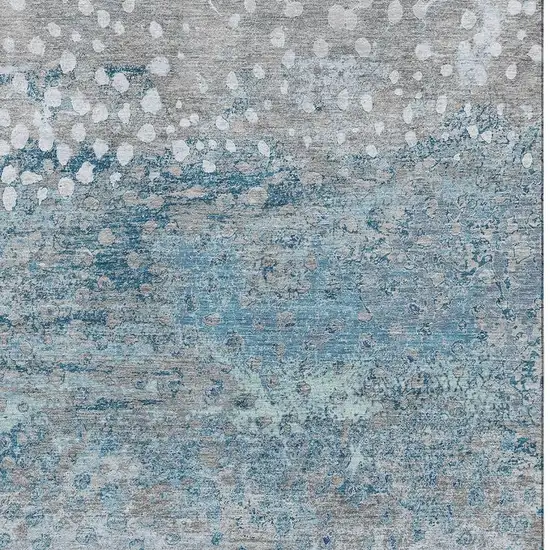 Gray Ivory And Blue Polka Dot Washable Area Rug With UV Protection Photo 2