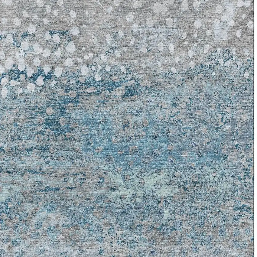 Gray Ivory And Blue Polka Dot Washable Area Rug With UV Protection Photo 2