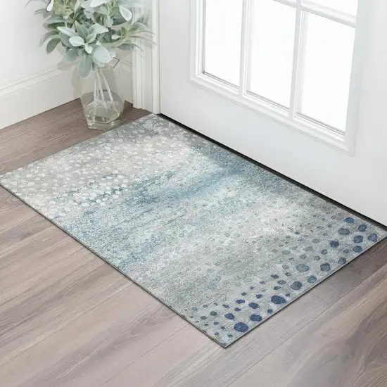 Gray Ivory And Blue Polka Dot Washable Area Rug With UV Protection Photo 2