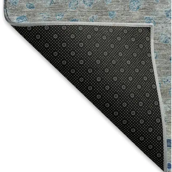 Gray Ivory And Blue Polka Dot Washable Area Rug With UV Protection Photo 6