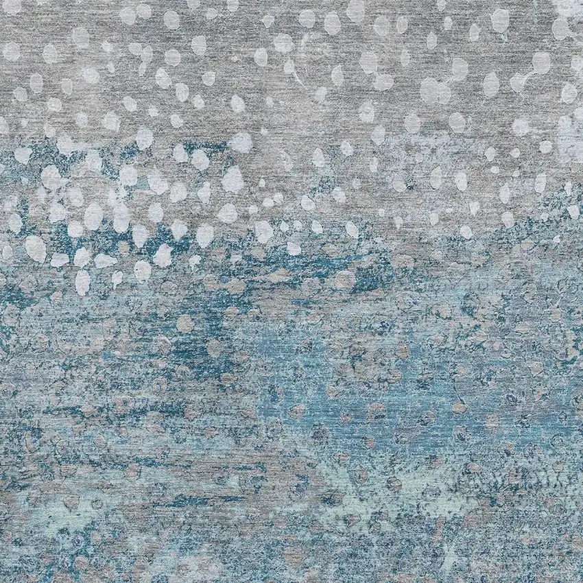 Gray Ivory And Blue Polka Dot Washable Area Rug With UV Protection Photo 2