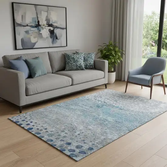 Gray Ivory And Blue Polka Dot Washable Area Rug With UV Protection Photo 2