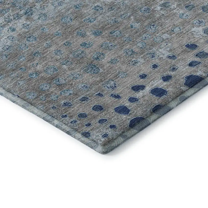 Gray Ivory And Blue Polka Dot Washable Area Rug With UV Protection Photo 7