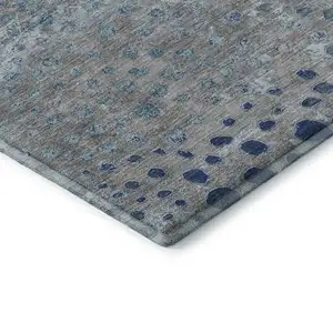 Photo of Gray Ivory And Blue Polka Dot Washable Area Rug With UV Protection