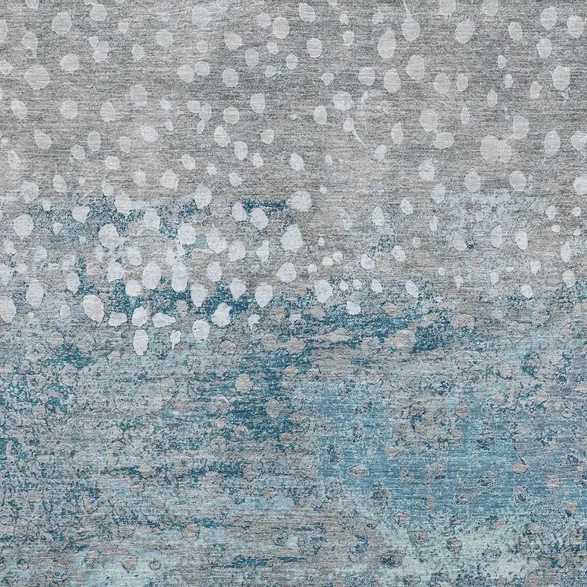 Gray Ivory And Blue Polka Dot Washable Area Rug With UV Protection Photo 2