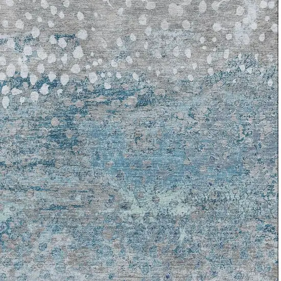 Gray Ivory And Blue Polka Dot Washable Area Rug With UV Protection Photo 2