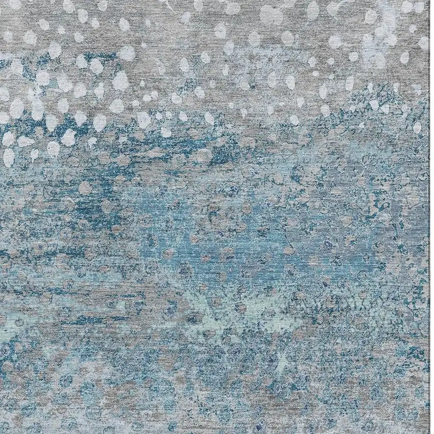 Gray Ivory And Blue Polka Dot Washable Area Rug With UV Protection Photo 2