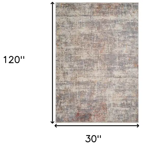 Gray Ivory And Brick Red Floral Medallion Runner Rug With Fringe Photo 3