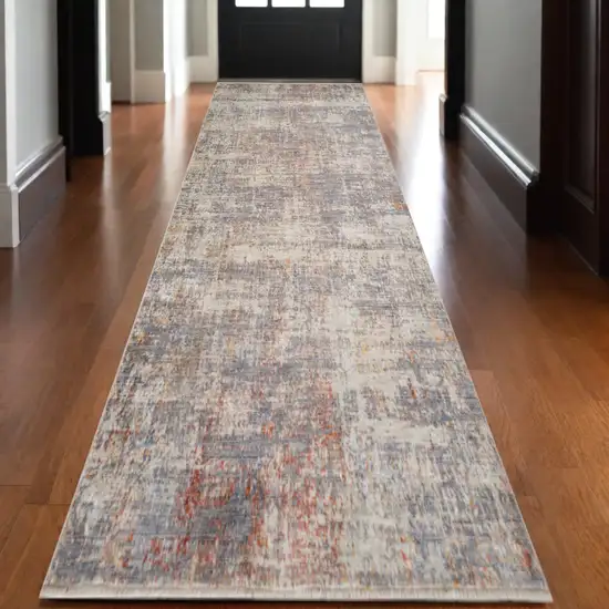Gray Ivory And Brick Red Floral Medallion Runner Rug With Fringe Photo 1