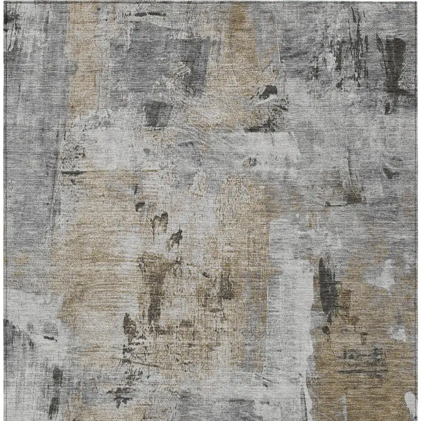 Gray Ivory And Brown Abstract Washable Indoor Outdoor Area Rug Photo 5