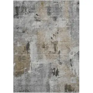 Photo of Gray Ivory And Brown Abstract Washable Indoor Outdoor Area Rug