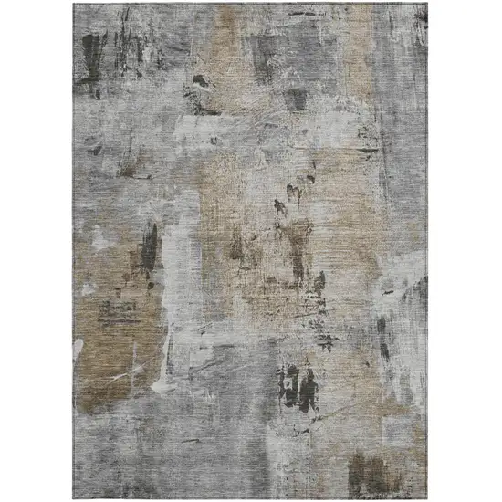 Gray Ivory And Brown Abstract Washable Indoor Outdoor Area Rug Photo 6
