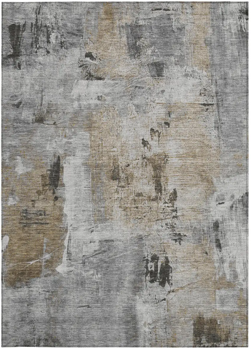 Gray Ivory And Brown Abstract Washable Indoor Outdoor Area Rug Photo 6