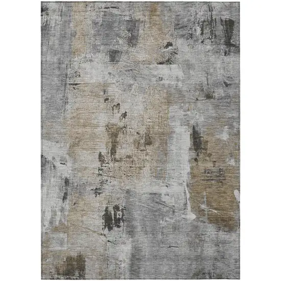 Gray Ivory And Brown Abstract Washable Indoor Outdoor Area Rug Photo 2