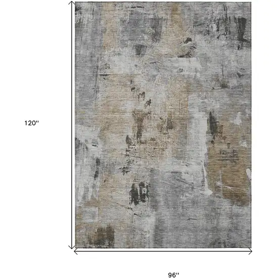 Gray Ivory And Brown Abstract Washable Indoor Outdoor Area Rug Photo 3