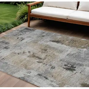 Photo of Gray Ivory And Brown Abstract Washable Indoor Outdoor Area Rug