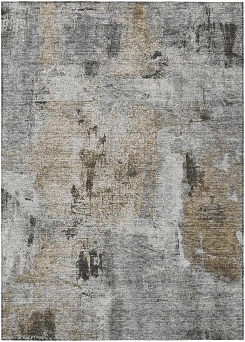 Gray Ivory And Brown Abstract Washable Indoor Outdoor Area Rug Photo 2