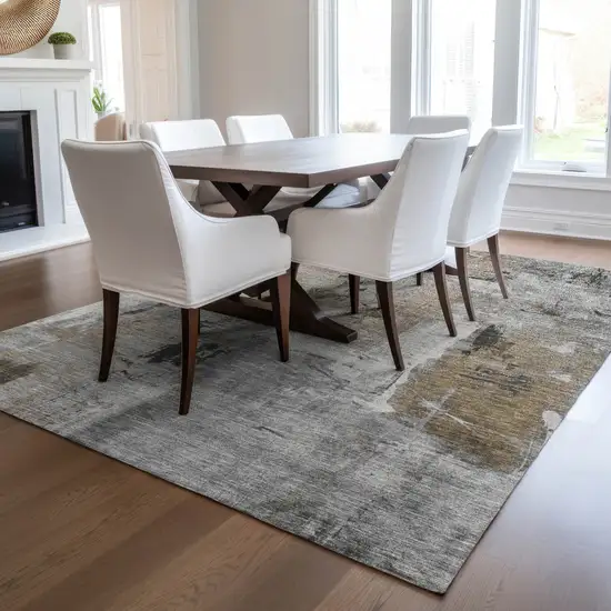 Gray Ivory And Brown Abstract Washable Indoor Outdoor Area Rug Photo 9