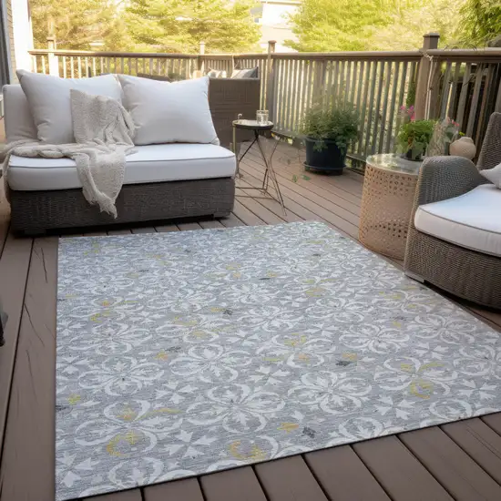 Gray Ivory And Brown Floral Washable Indoor Outdoor Area Rug Photo 9
