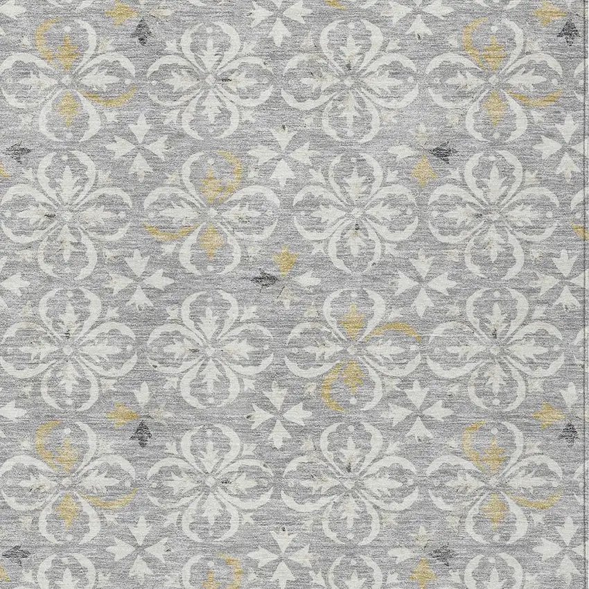 Gray Ivory And Brown Floral Washable Indoor Outdoor Area Rug Photo 4