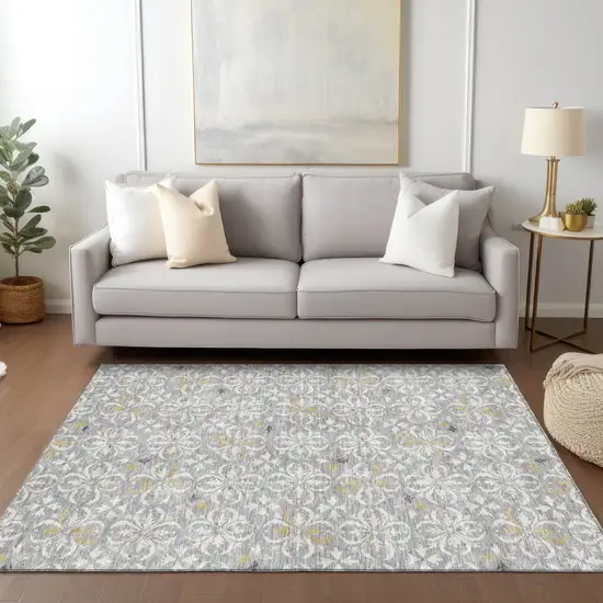 Gray Ivory And Brown Floral Washable Indoor Outdoor Area Rug Photo 8